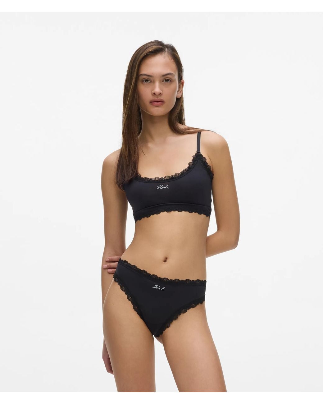 Karl Lagerfeld Black Signature Lace Trim Thong – 3-Pack