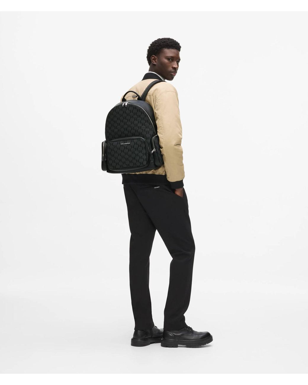 Karl Lagerfeld Black K/Monogram Jacquard Backpack for men
