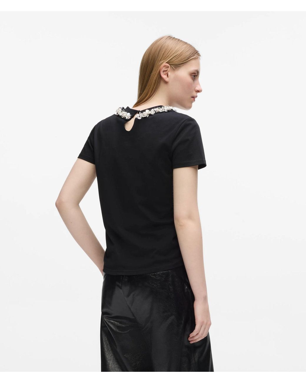 Karl Lagerfeld Black Beaded Collar T-Shirt