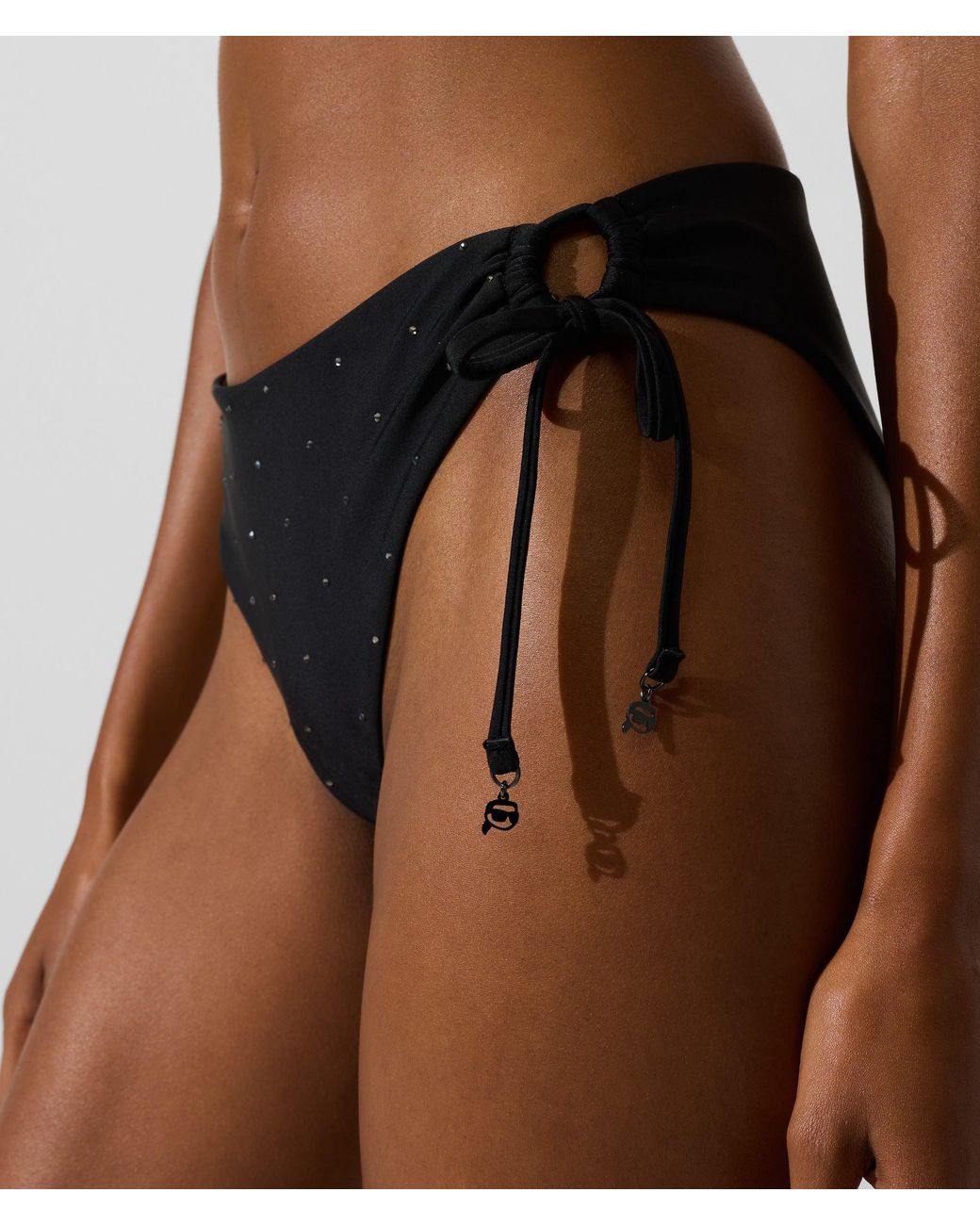 Karl Lagerfeld Black Ikon Rhinestone Bikini Bottoms