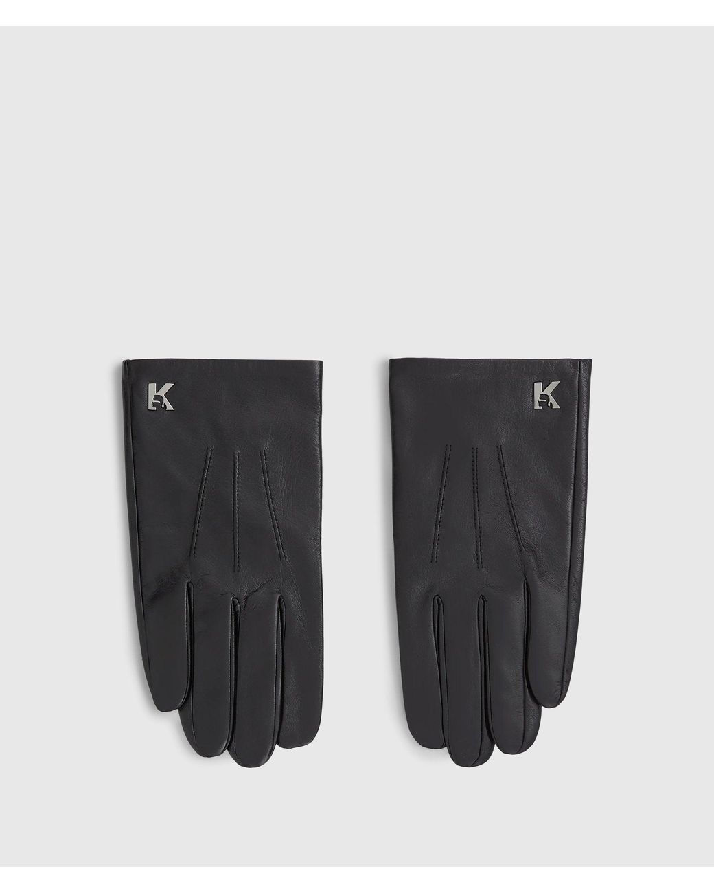 KL Jeans Black K Logo Leather Gloves for men