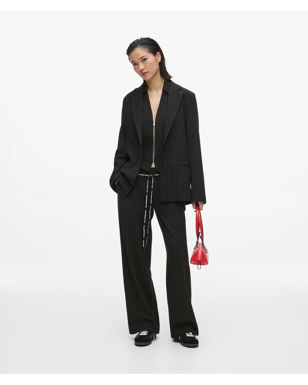 KL Jeans White Mid-Rise Pinstripe Tailored Pants