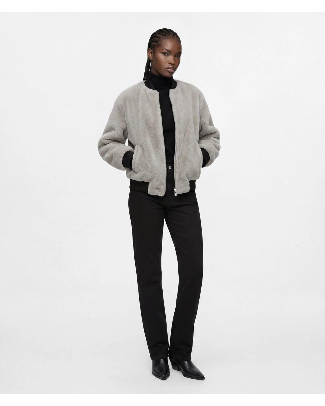 KL Jeans Black Reversible Faux-Fur Bomber Jacket
