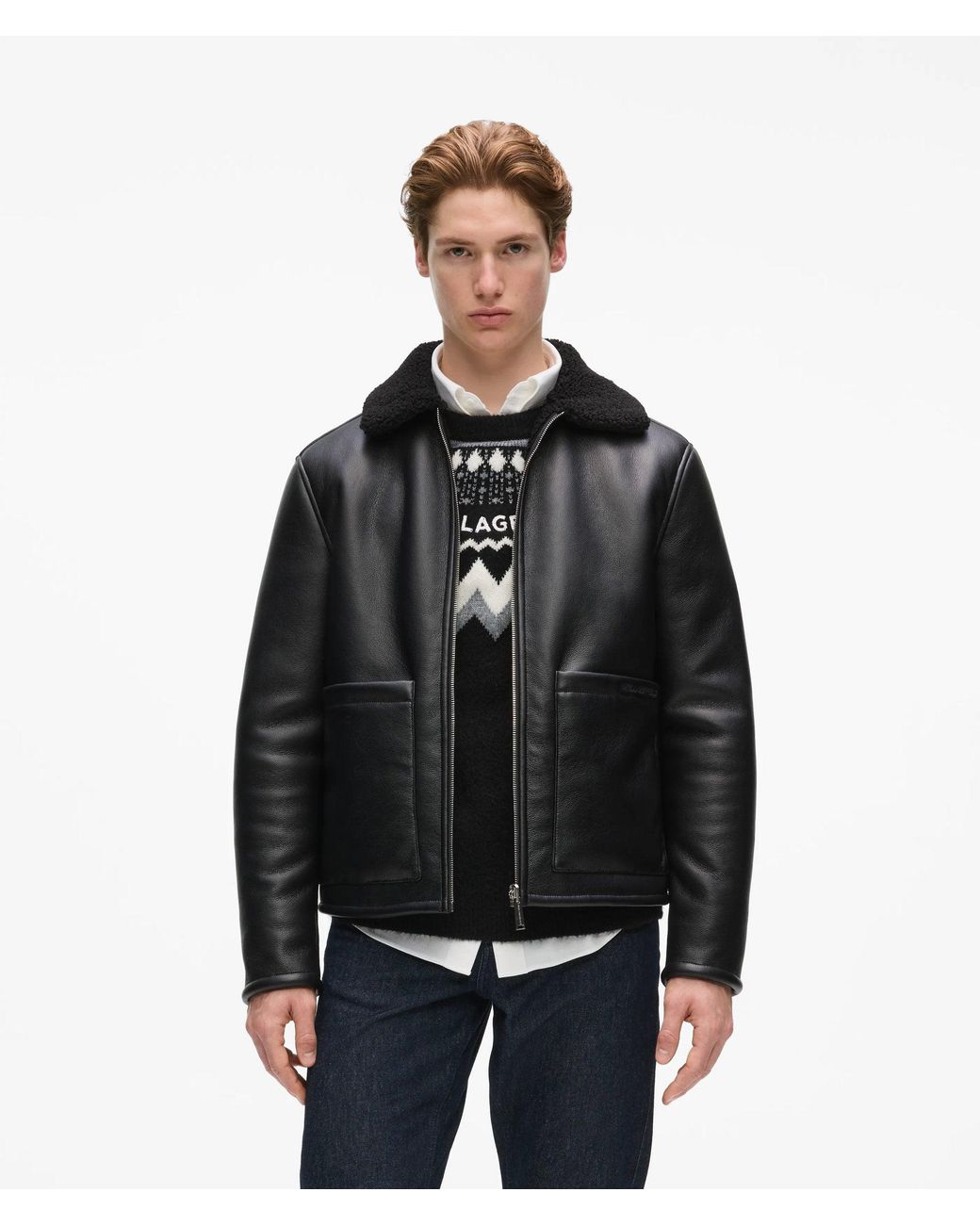 Karl Lagerfeld Black Faux-Shearling Reversible Jacket for men