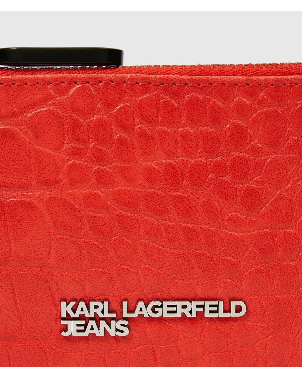 KL Jeans Red Metal Logo Croco Cardholder