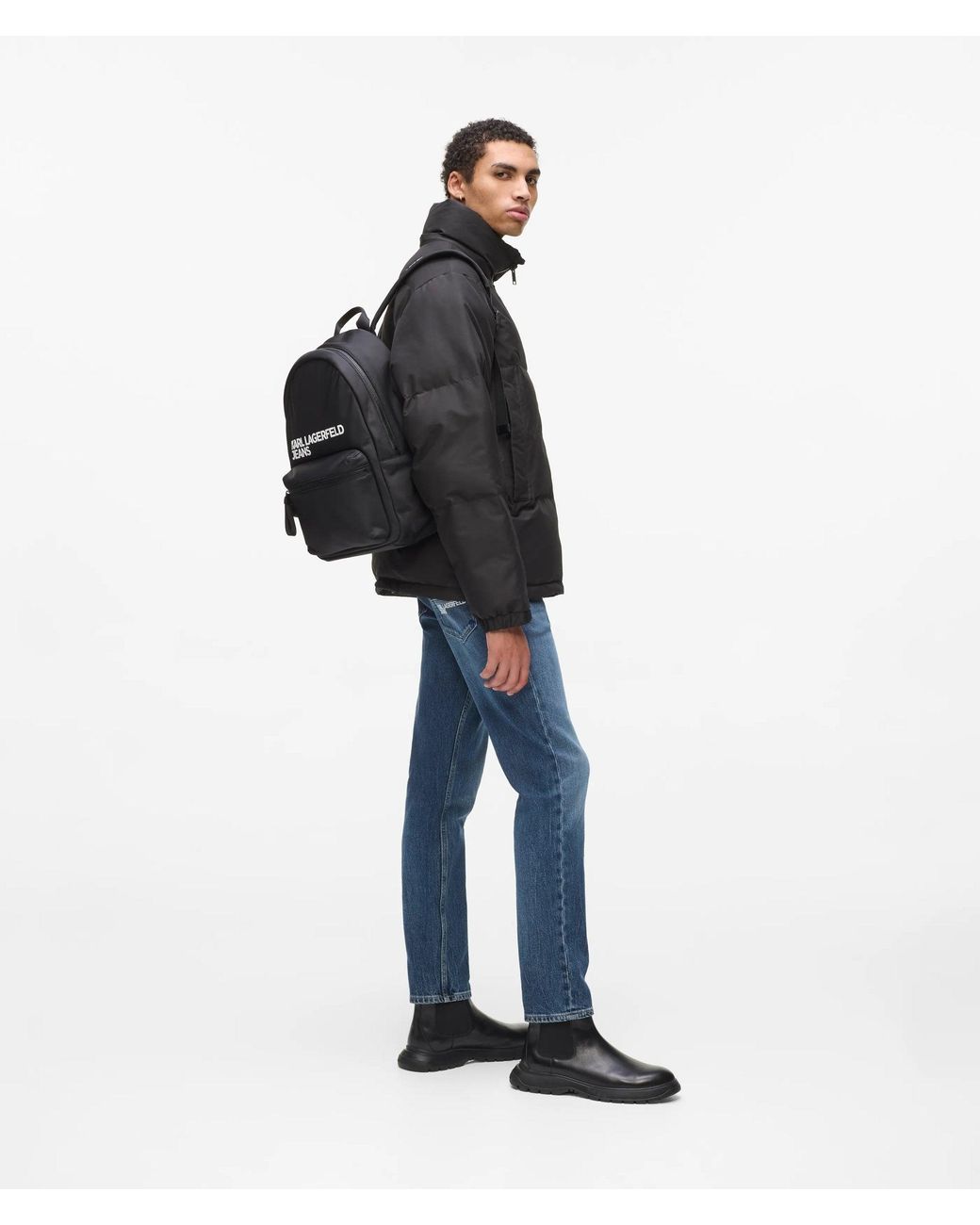 KL Jeans Black Logo Nylon Backpack for men