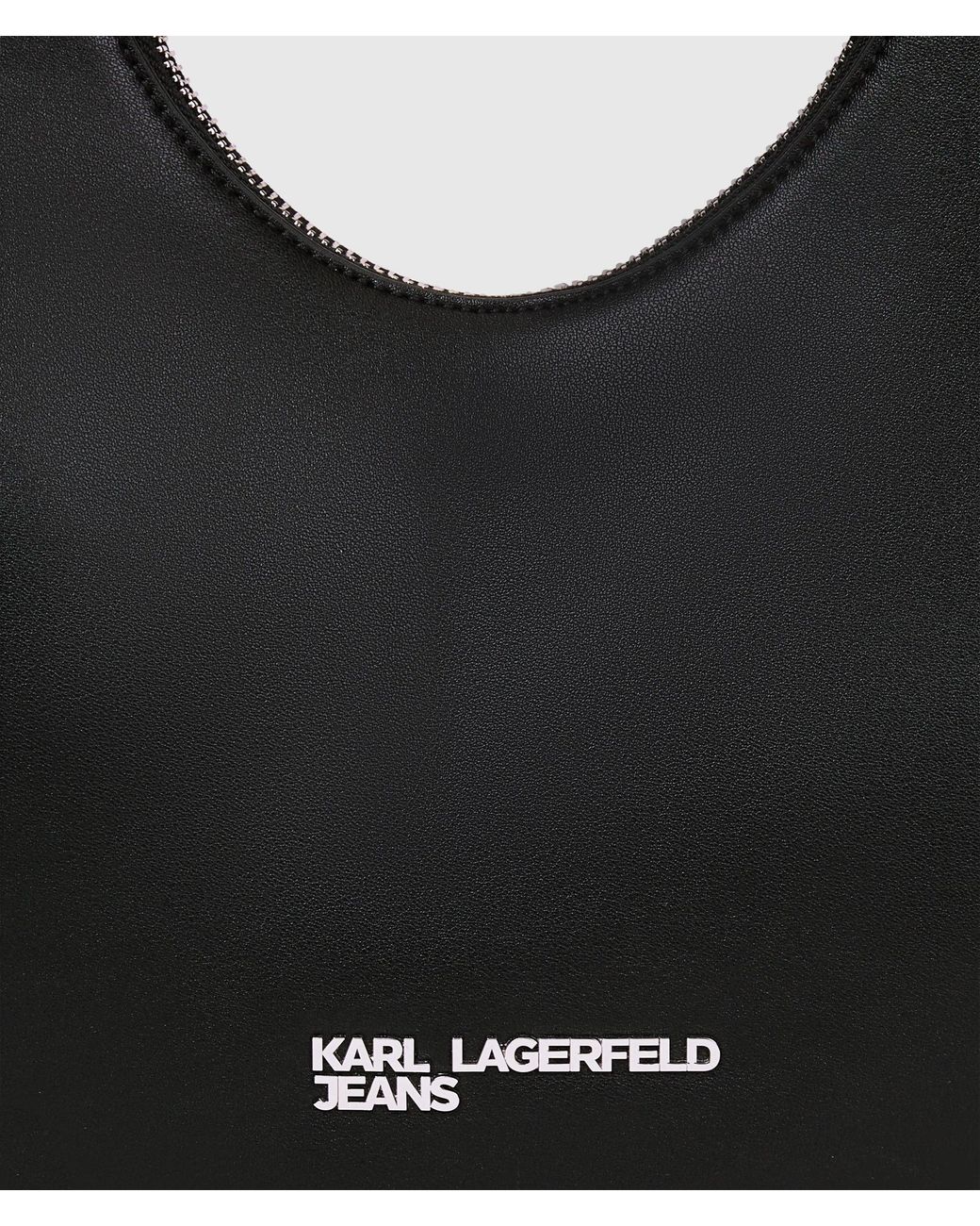 KL Jeans Black Rounded Leather Hobo Bag