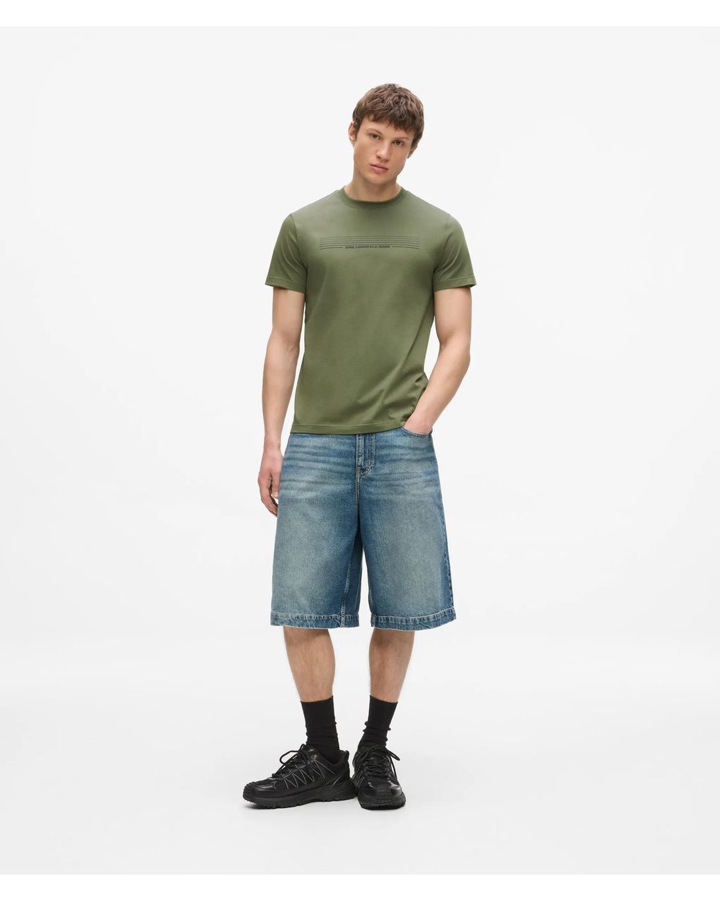 KL Jeans Green Slim Striped Logo T-Shirt for men