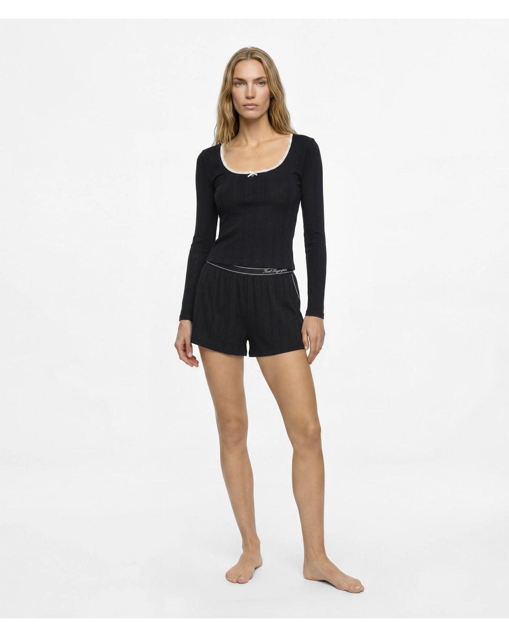 Karl Lagerfeld Black Long-Sleeved Pajama Top And Shorts Gift Set