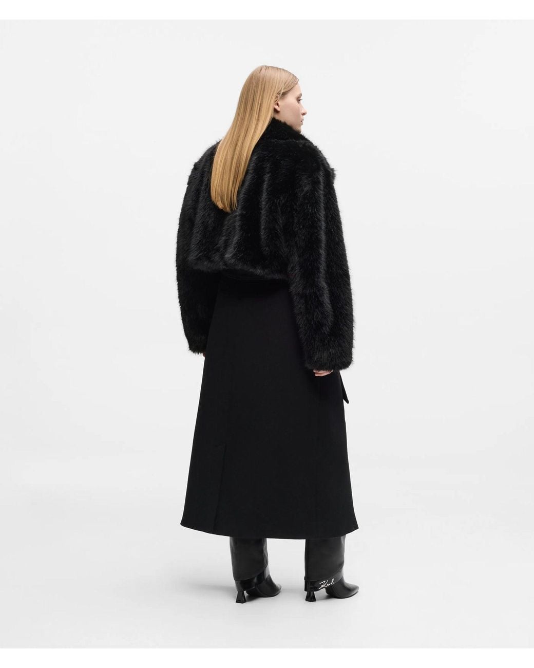 Karl Lagerfeld Black Transformable Long Faux-Fur Coat