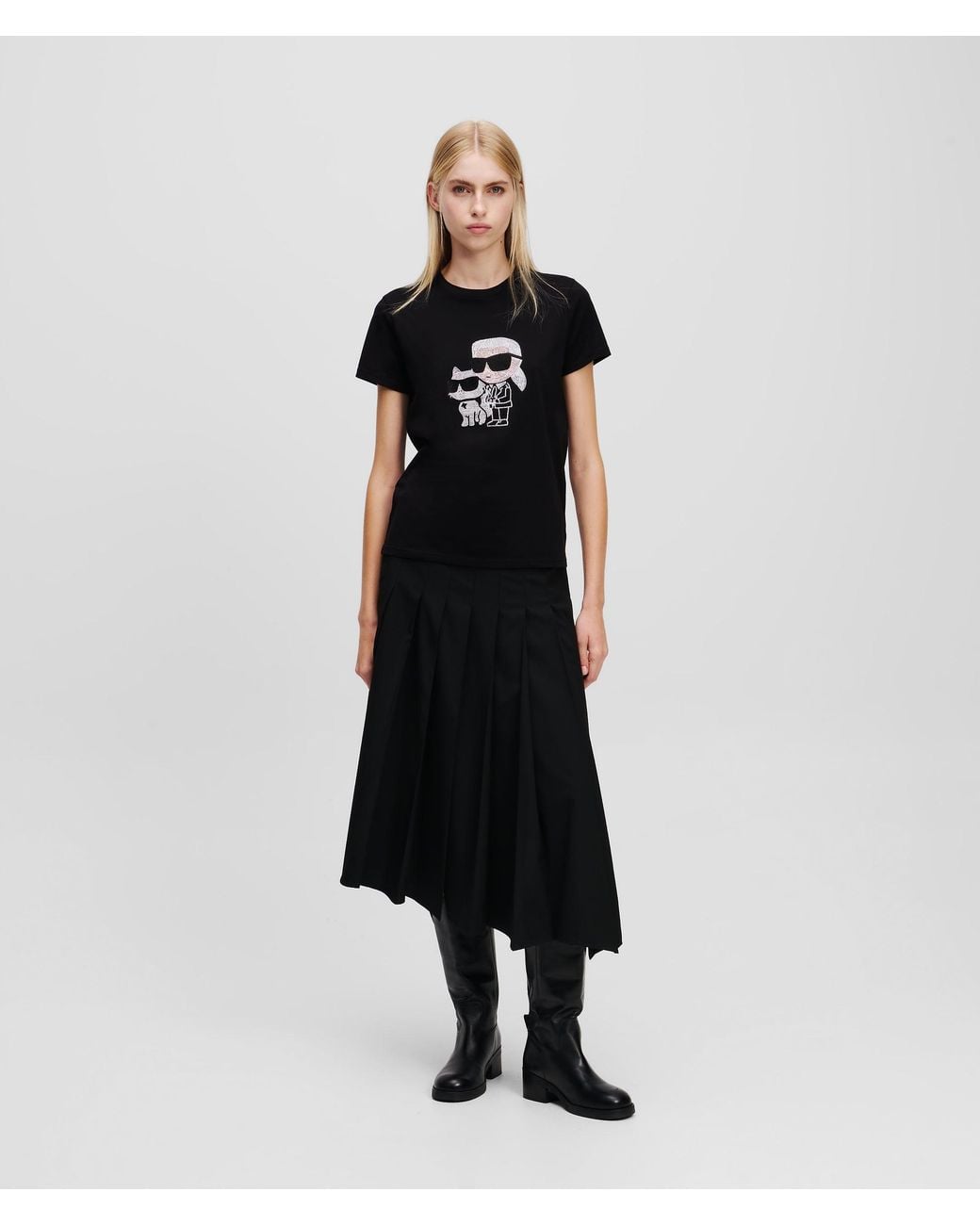 Karl Lagerfeld Black Ikon Karl & Choupette Rhinestone T-Shirt
