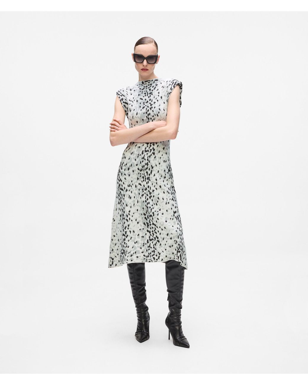 Karl Lagerfeld White Snow Leopard Knit Dress