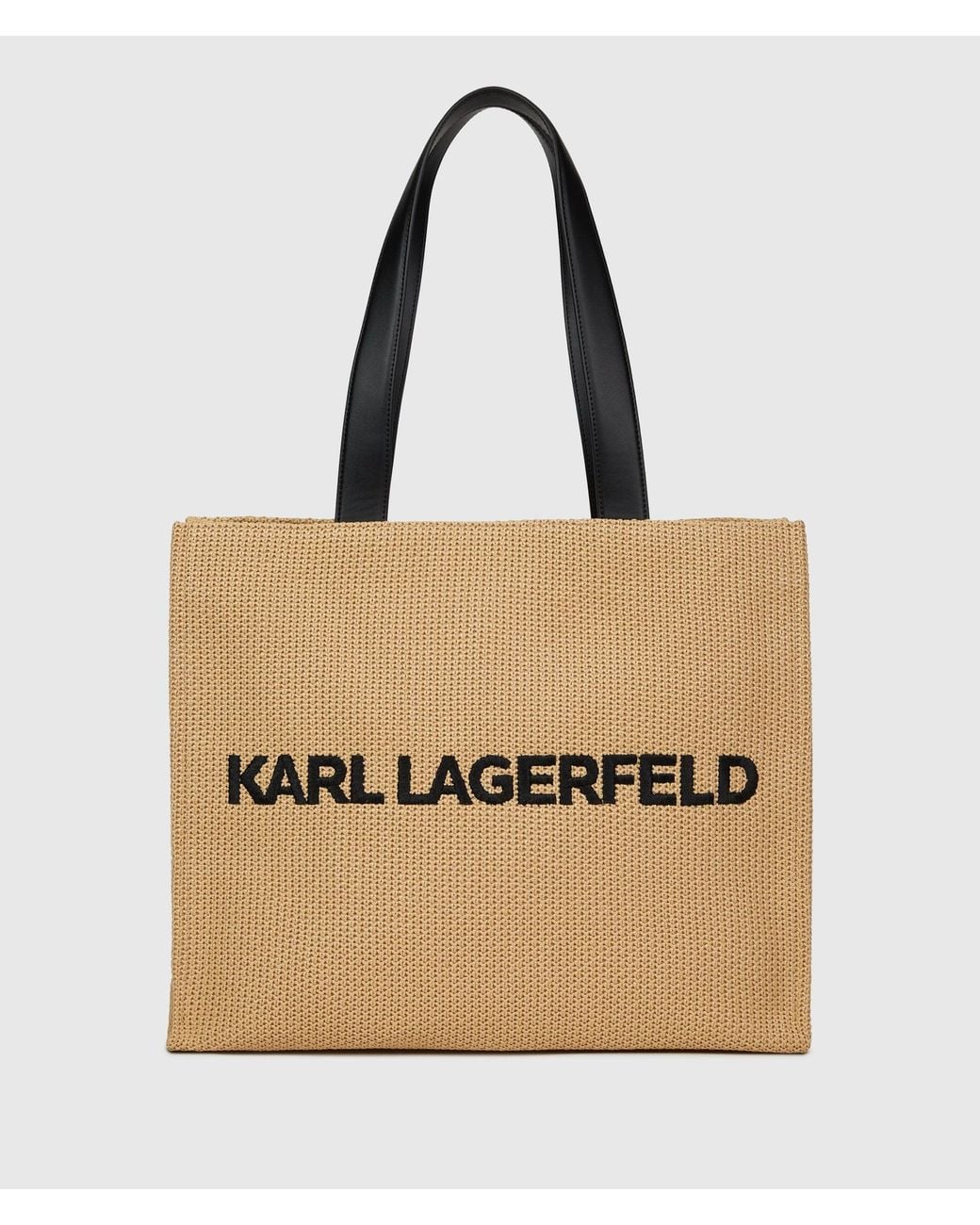 Karl Lagerfeld Natural Logo Large Square Woven Beach Bag