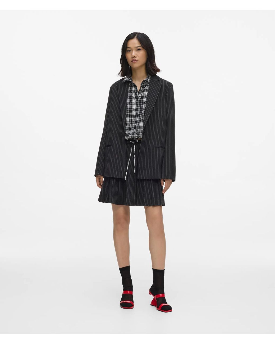 KL Jeans Black Pinstripe Pleated Mini Skirt