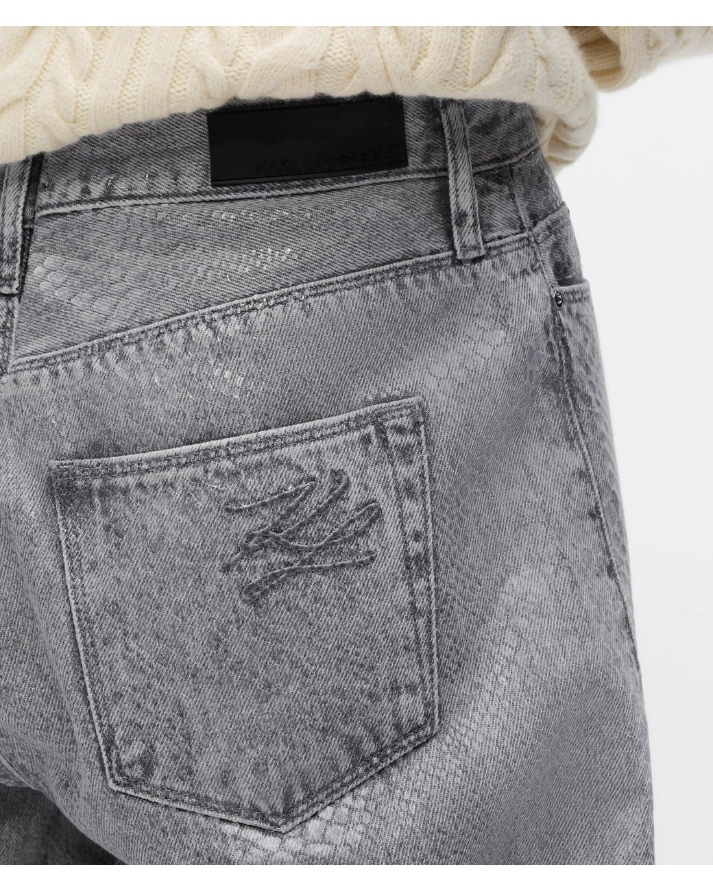 Karl Lagerfeld White Coated Python Barrel-Leg Jeans