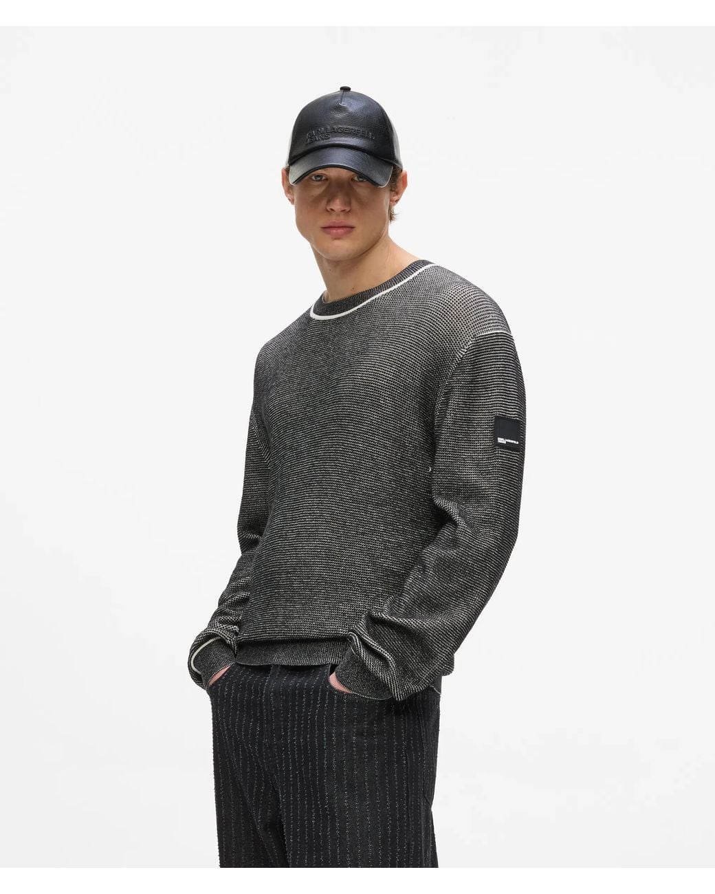 KL Jeans Gray Waffle Knit Sweater for men