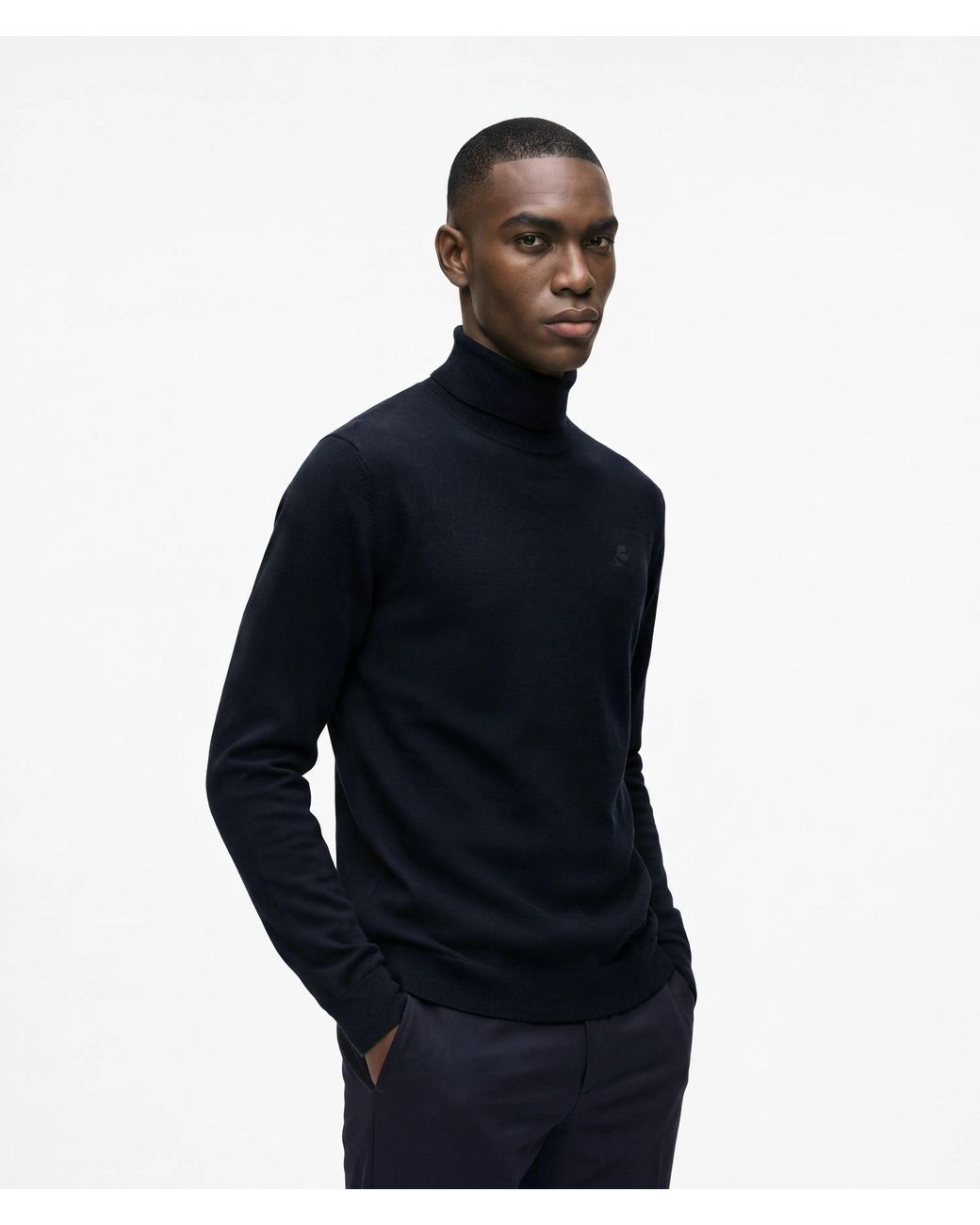 Karl Lagerfeld Blue Wool Turtleneck Sweater for men