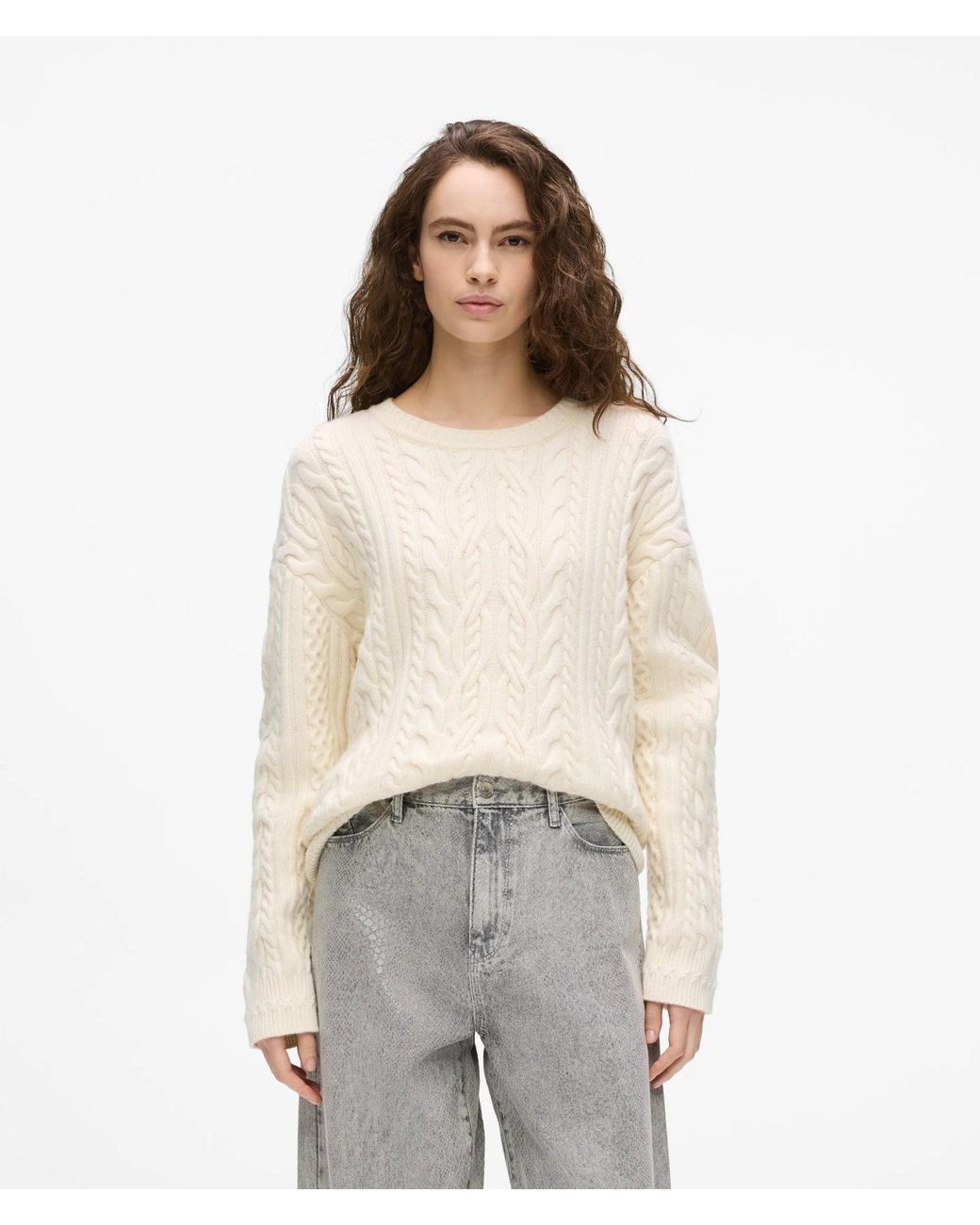 Karl Lagerfeld White Chunky Cable Knit Sweater