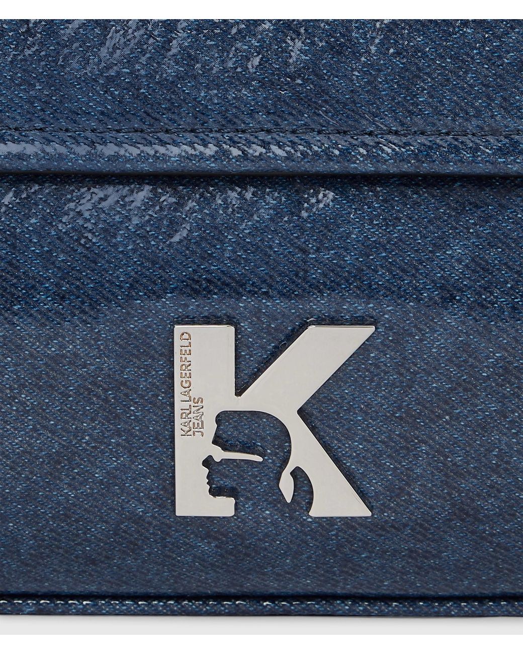 KL Jeans Blue K Logo Denim Elongated Shoulder Bag