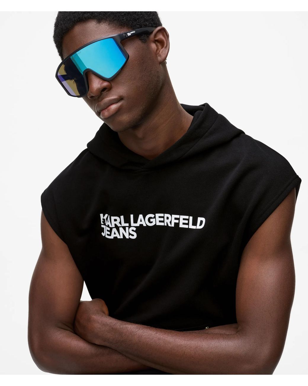 KL Jeans Black Sleeveless Logo Hoodie for men