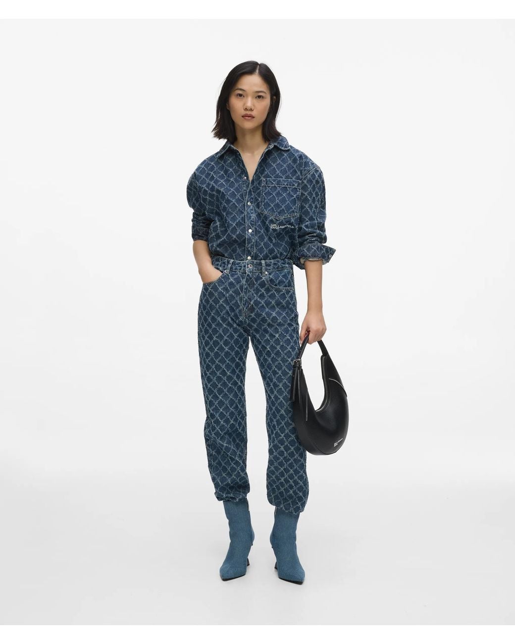 KL Jeans Blue Argyle Print High-Rise Straight Jeans