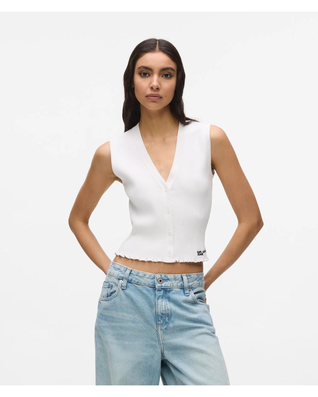 KL Jeans White Button-Down Knit Top
