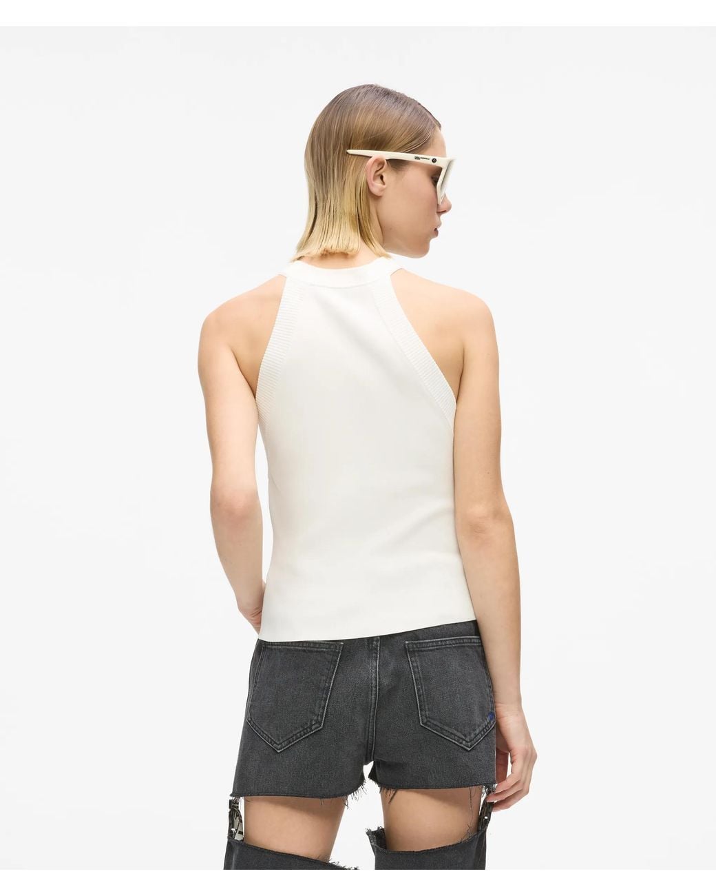 KL Jeans White Knitted Racer Tank Top