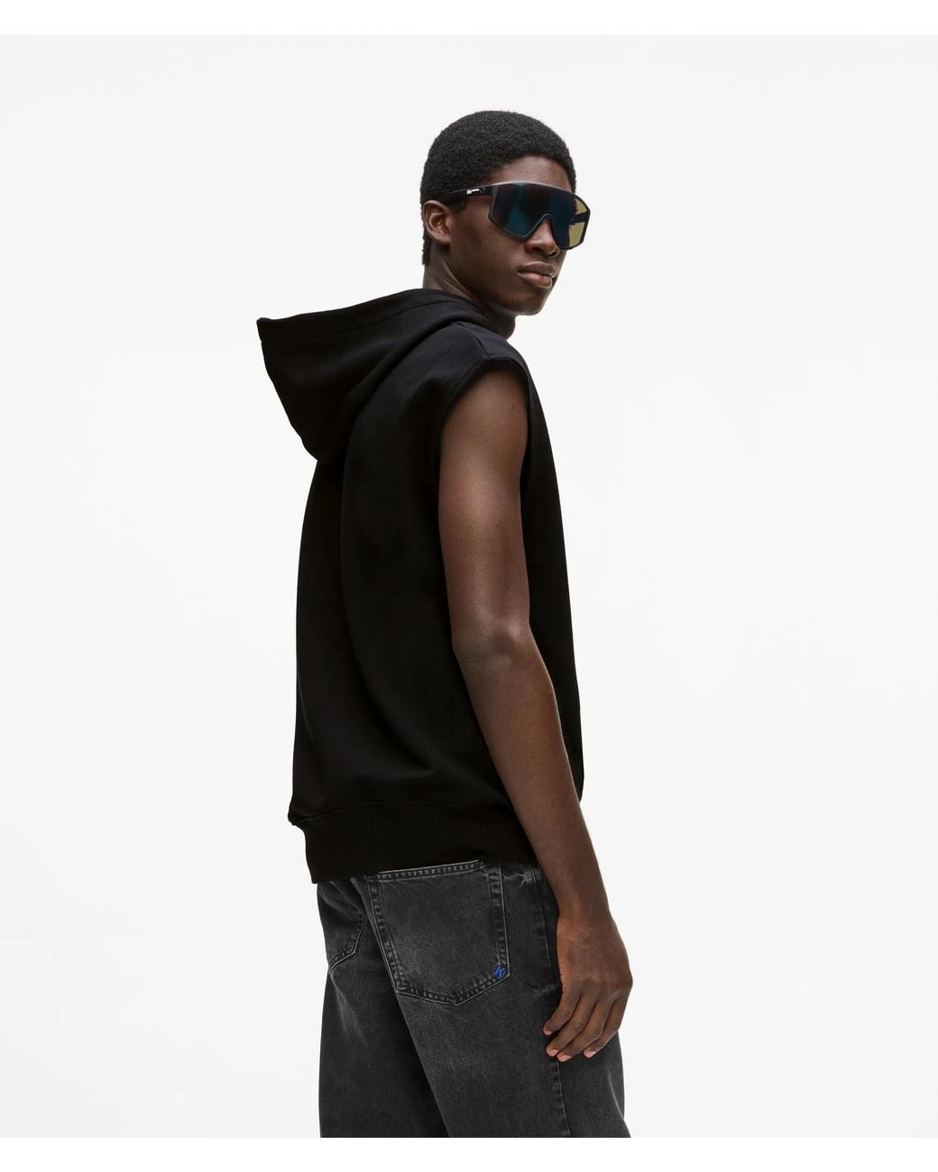 KL Jeans Black Sleeveless Logo Hoodie for men