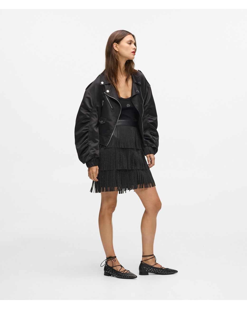 Karl Lagerfeld Black Fringed Mini Skirt