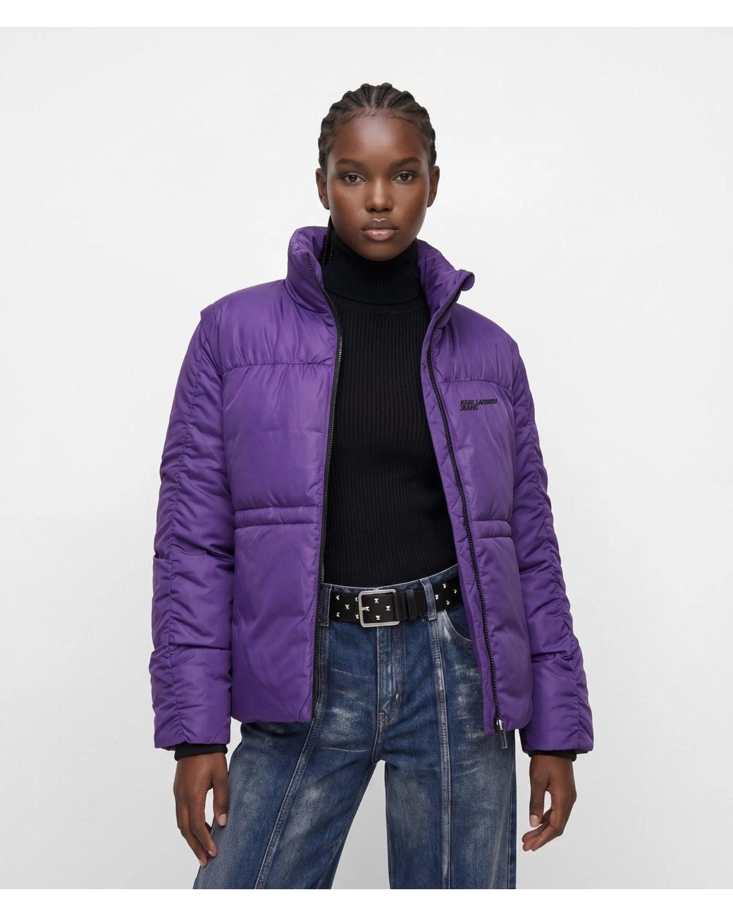 KL Jeans Purple Ruched-Sleeve Puffer Jacket