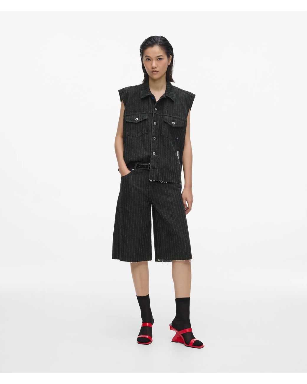 KL Jeans Black Pinstripe Denim Vest