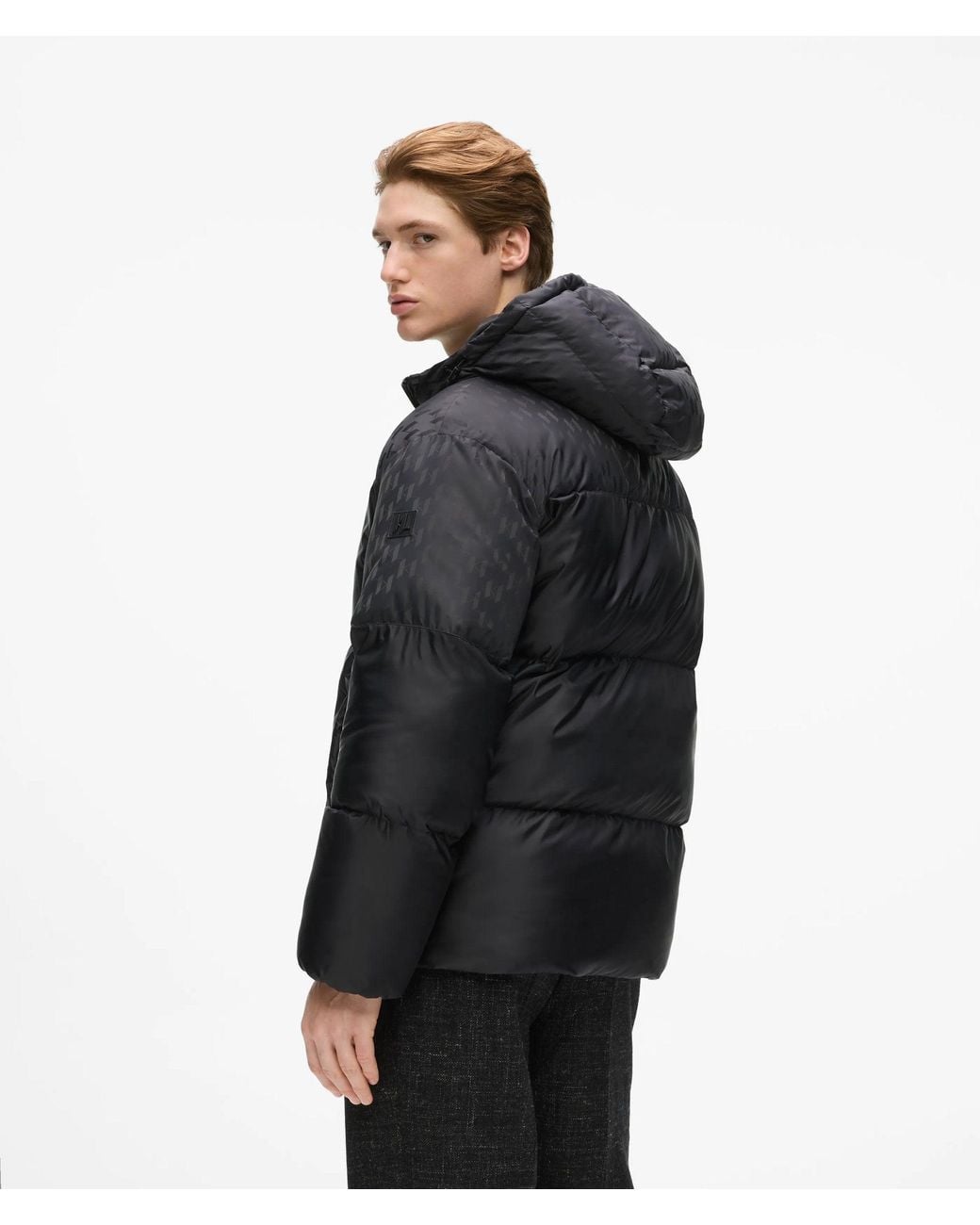 Karl Lagerfeld Black Monogram Panel Puffer Jacket for men