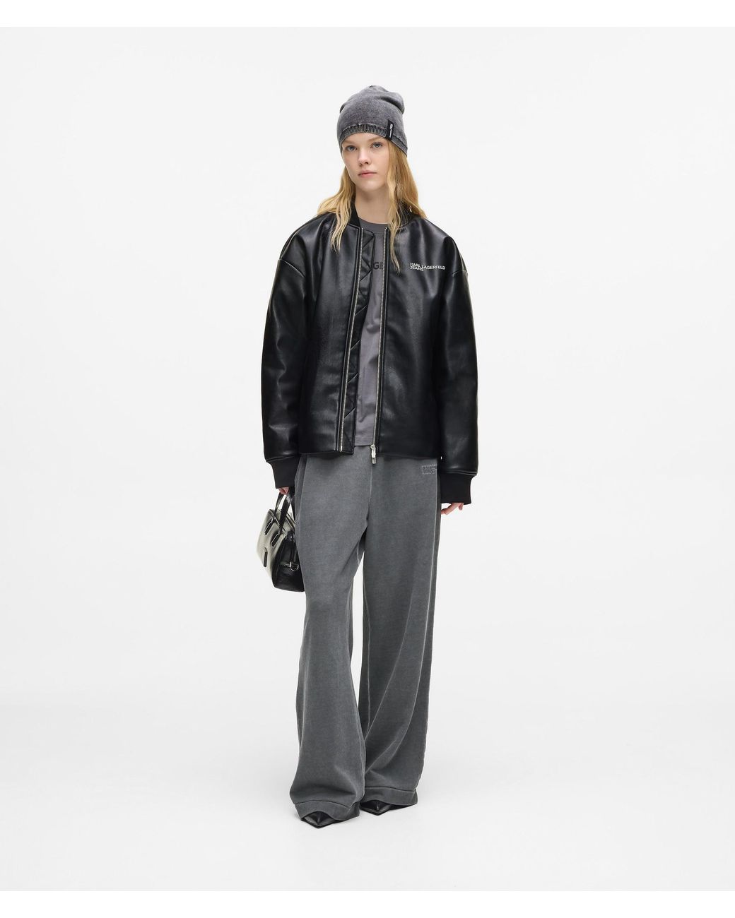 KL Jeans Black Faux Leather Bomber Jacket