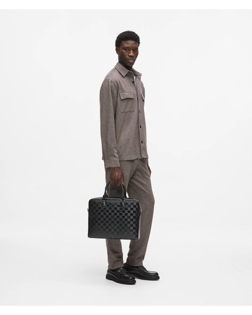 Karl Lagerfeld Black Monogram Checkerboard Laptop Bag for men