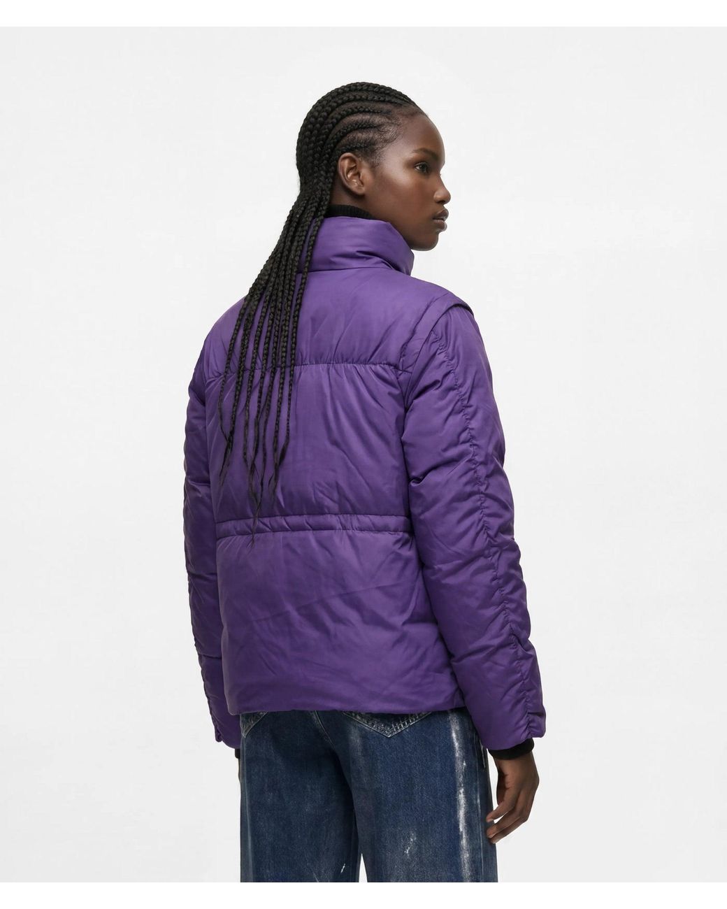 KL Jeans Purple Ruched-Sleeve Puffer Jacket