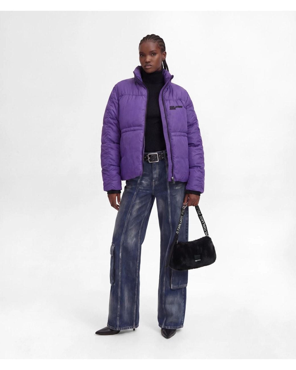 KL Jeans Purple Ruched-Sleeve Puffer Jacket