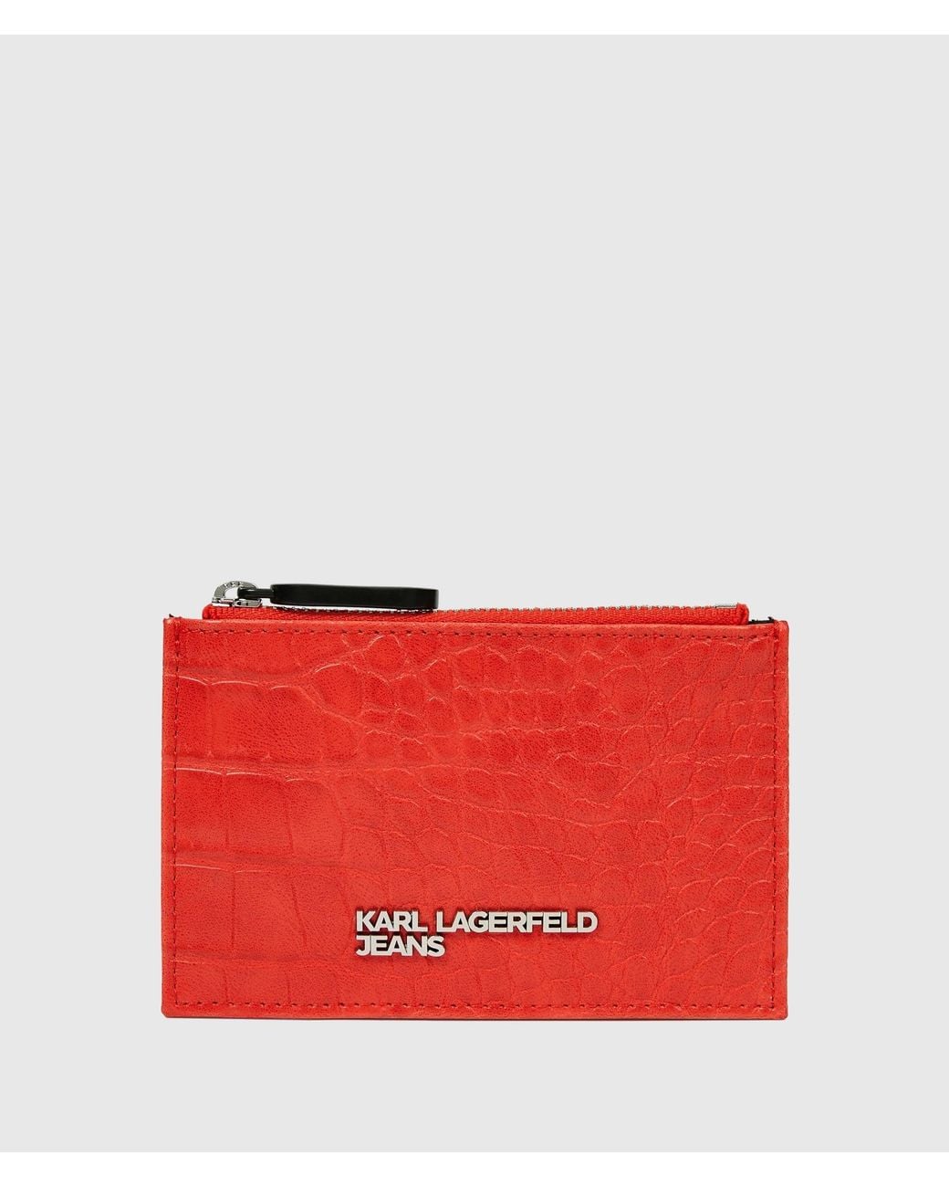 KL Jeans Red Metal Logo Croco Cardholder