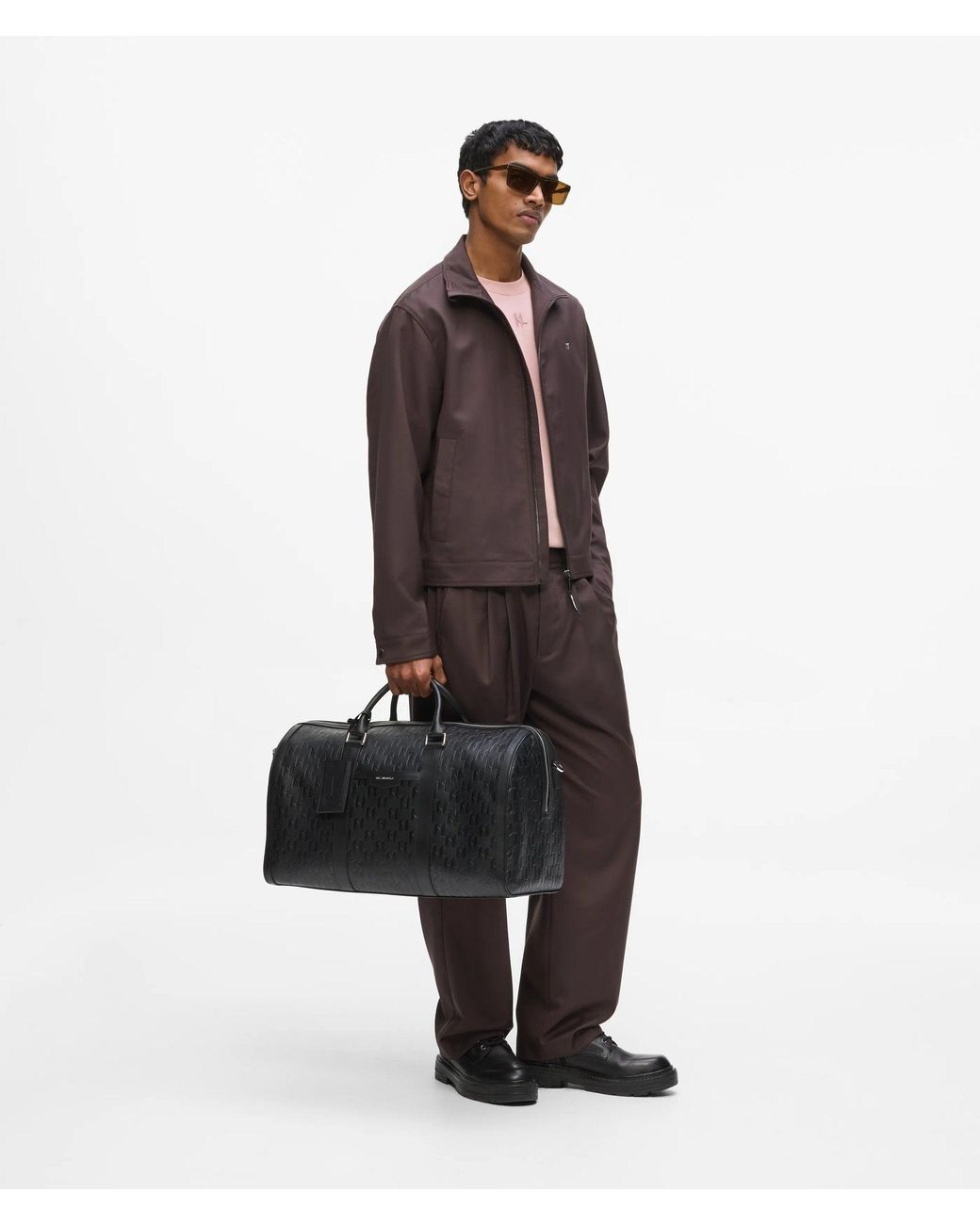 Karl Lagerfeld Black K/Loom Leather Weekender Bag for men