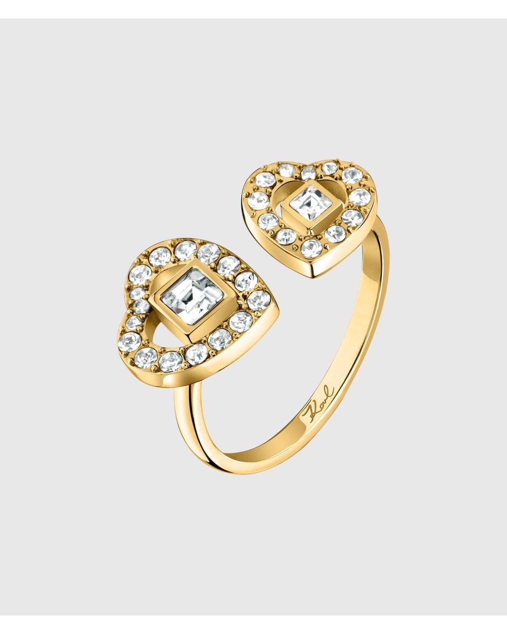 Karl Lagerfeld Metallic Double Heart Ring