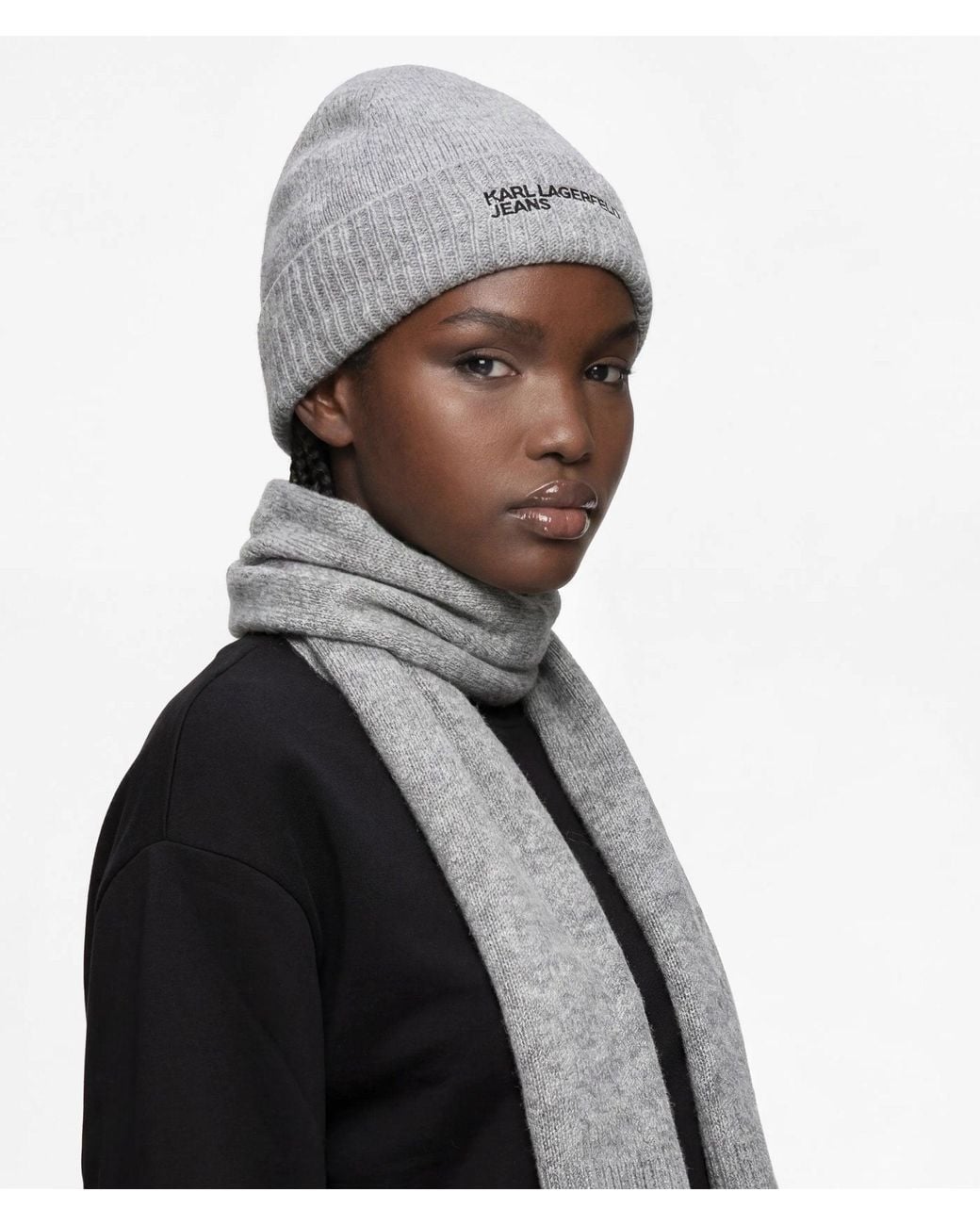 KL Jeans White Melange Beanie And Scarf Gift Set