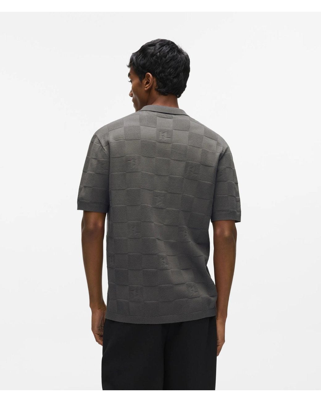 Karl Lagerfeld Gray Monogram Checked Polo Shirt for men