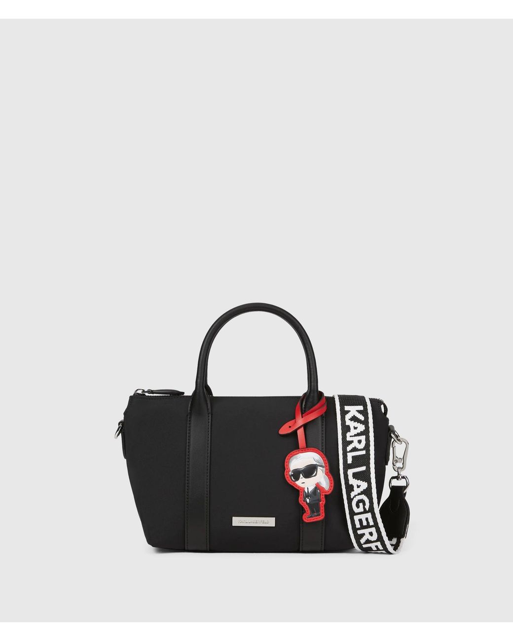 Karl Lagerfeld Black Nylon Ikon Small Charm Tote Bag