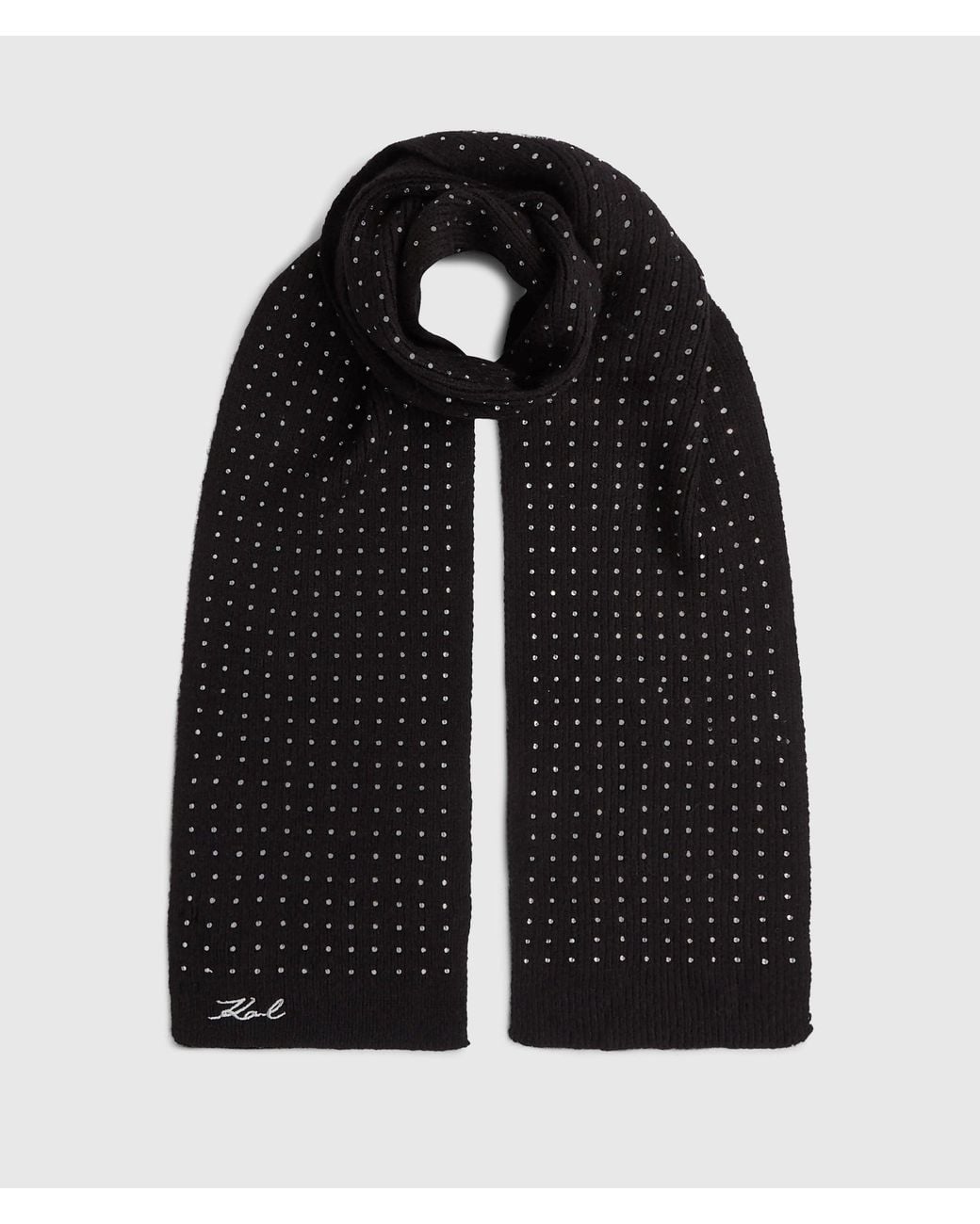 Karl Lagerfeld Black K/Signature Long Rhinestone Scarf