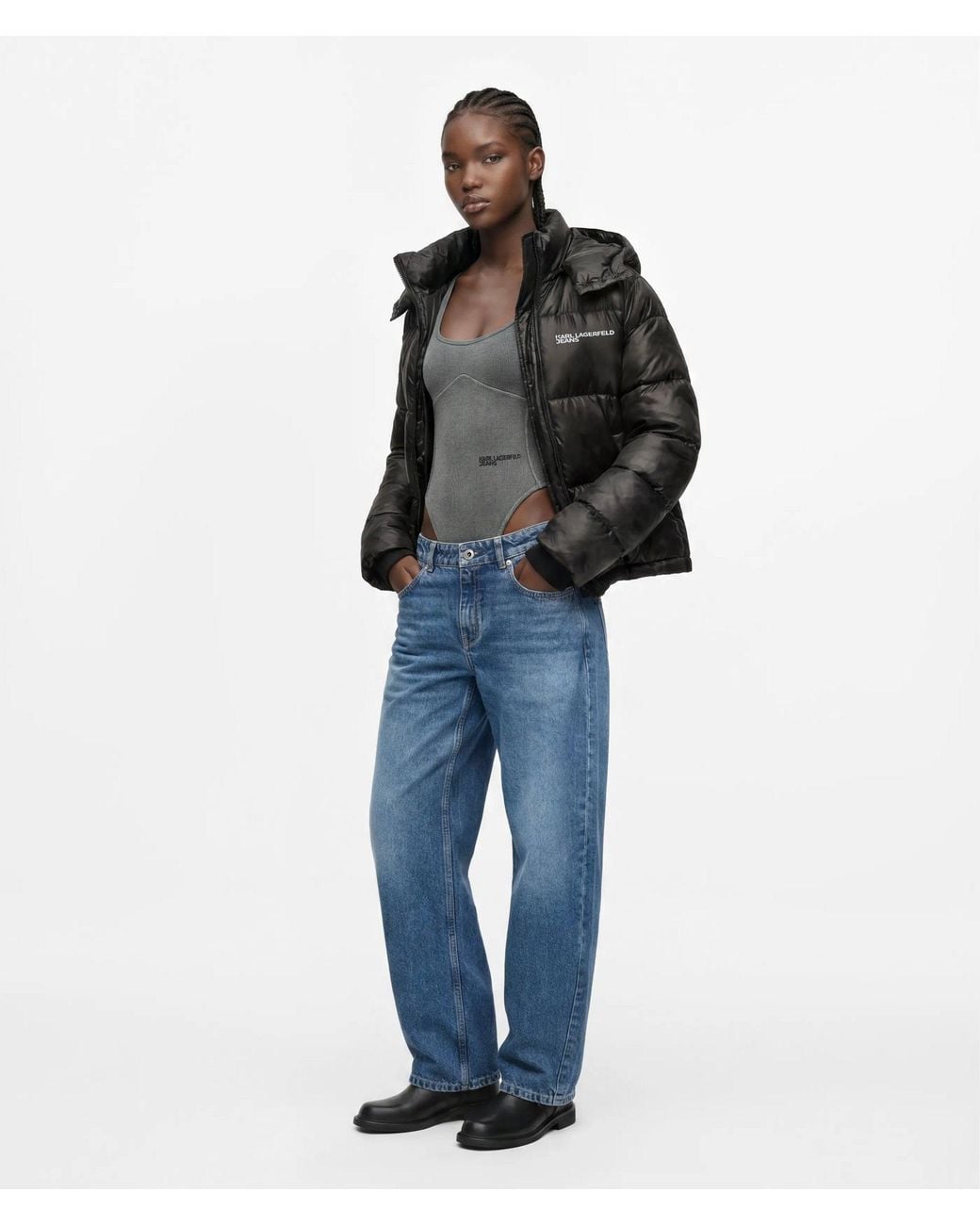 KL Jeans Black Cropped Shiny Puffer Jacket