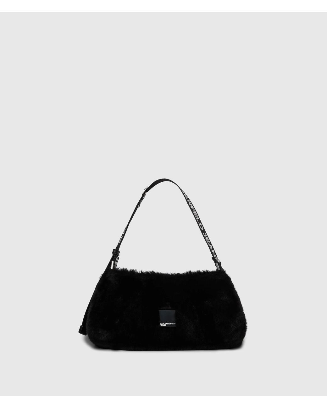 KL Jeans Black Box Logo Furry Shoulder Bag