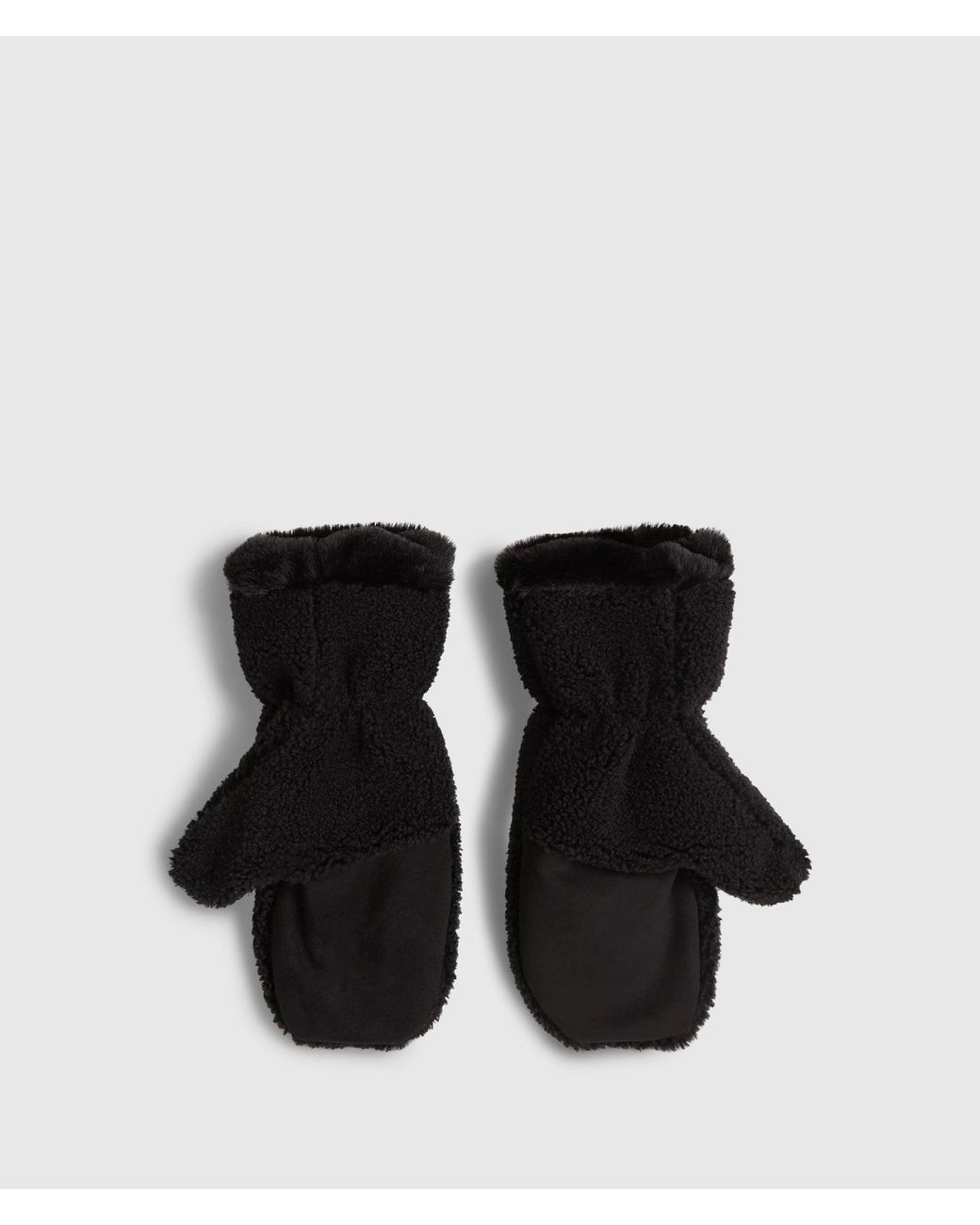 Karl Lagerfeld Black Ikon Faux-Shearling Mittens