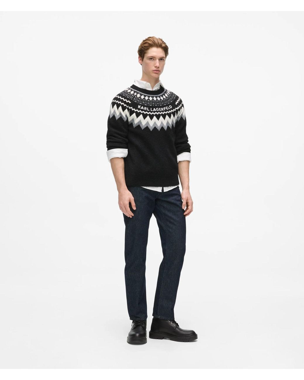 Karl Lagerfeld Black Fairisle Knitted Sweater for men