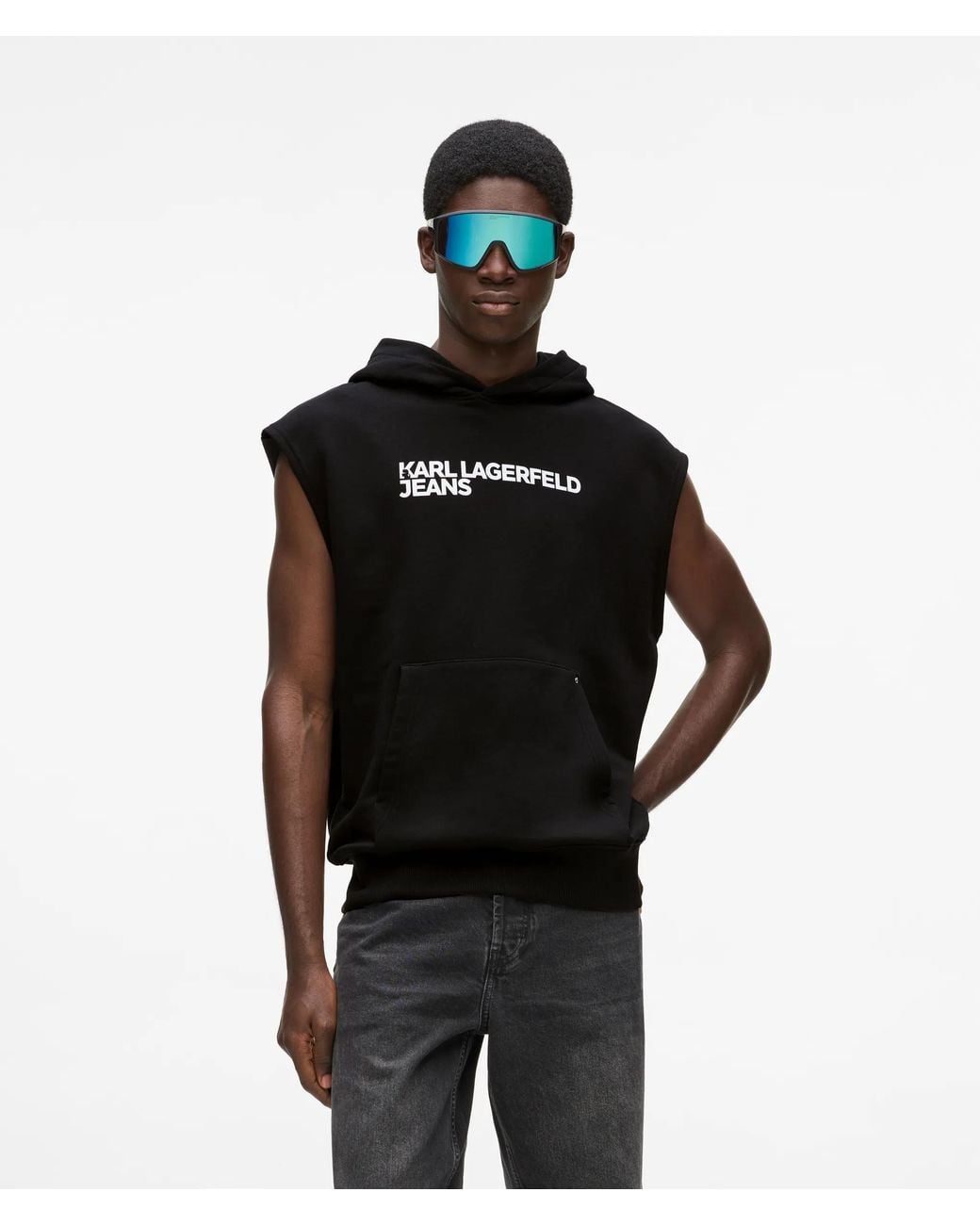 KL Jeans Black Sleeveless Logo Hoodie for men
