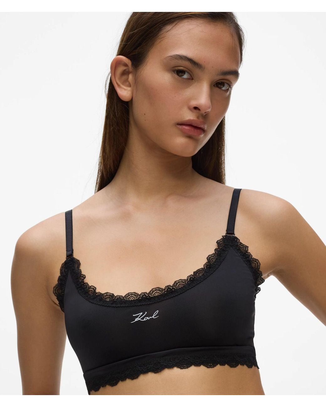 Karl Lagerfeld Black Signature Lace Trim Bralette