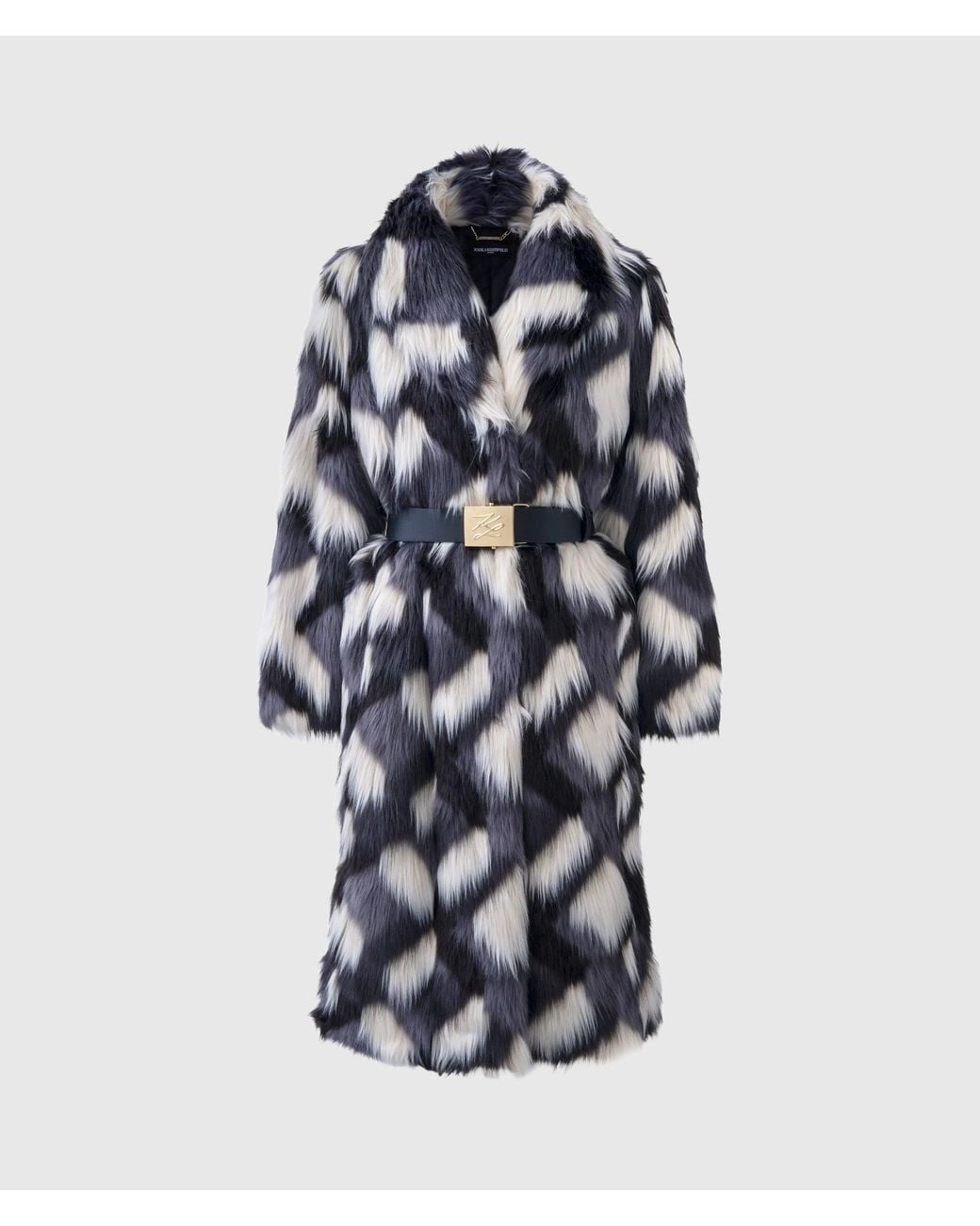 Karl Lagerfeld Blue Belted Faux-Fur Maxi Coat, Multicoloured